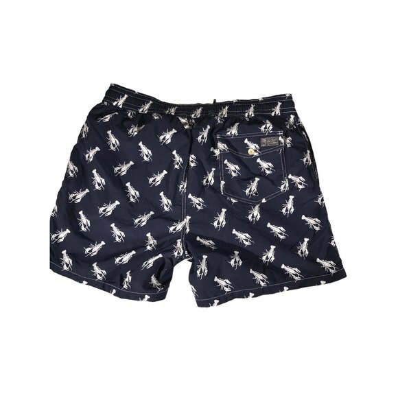 Men's Navy and White Lobster Print Polo Ralph Lauren Trunks - Picture 2 of 7